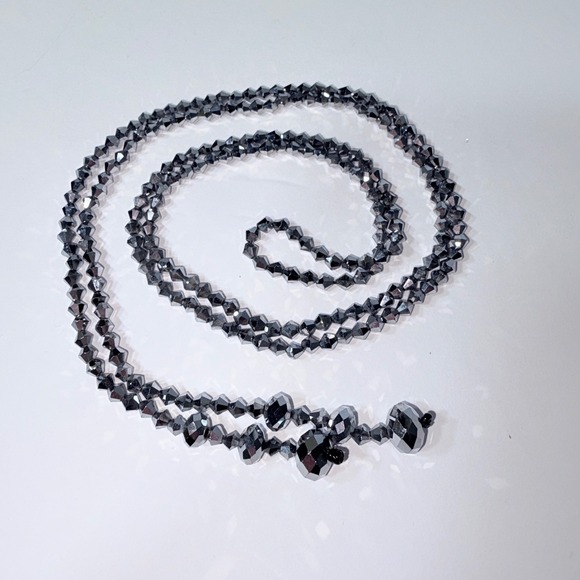 Sparkling Crystal Lariat Necklace Y Drop Silver Tone Faceted Beads - Picture 14 of 16